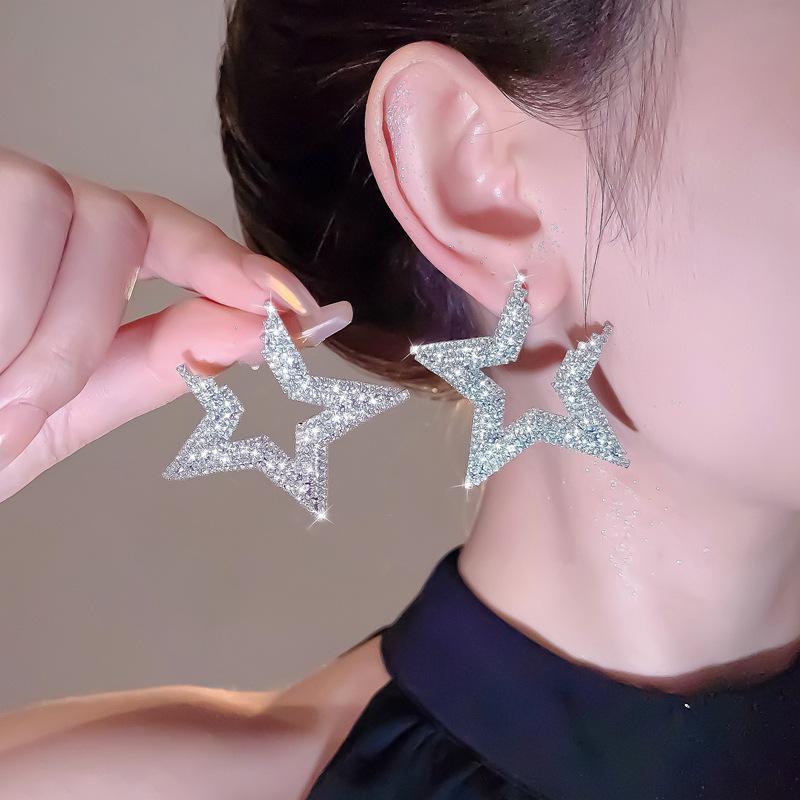 2025 Diamond Geometric Flower Tassel Earrings – Korean Cold Style, Light Luxury for Women