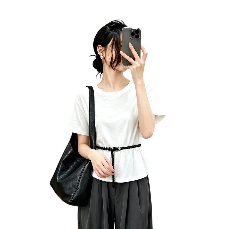 La Chapelle Women s Casual Short-Sleeve T-shirt with Belt XL