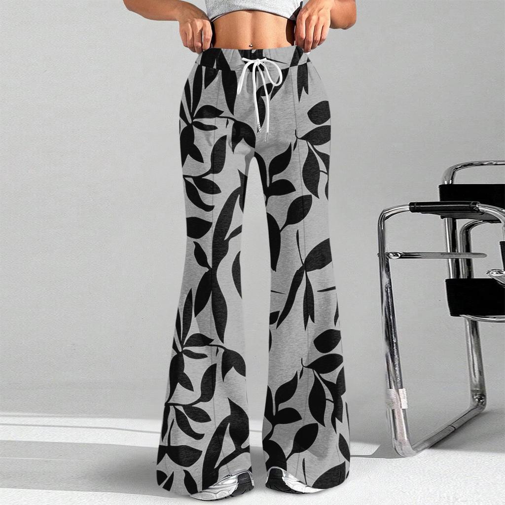 Damenmode Lockerer Kordelzug in der Taille Geblümter Druck Lässige Sporthose Lässige Schlaghose
