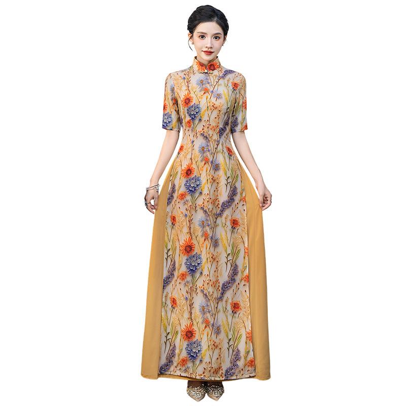 Improved catwalk Aodai cheongsam long dignified atmosphere stage performance program performance clothes national style large size dress