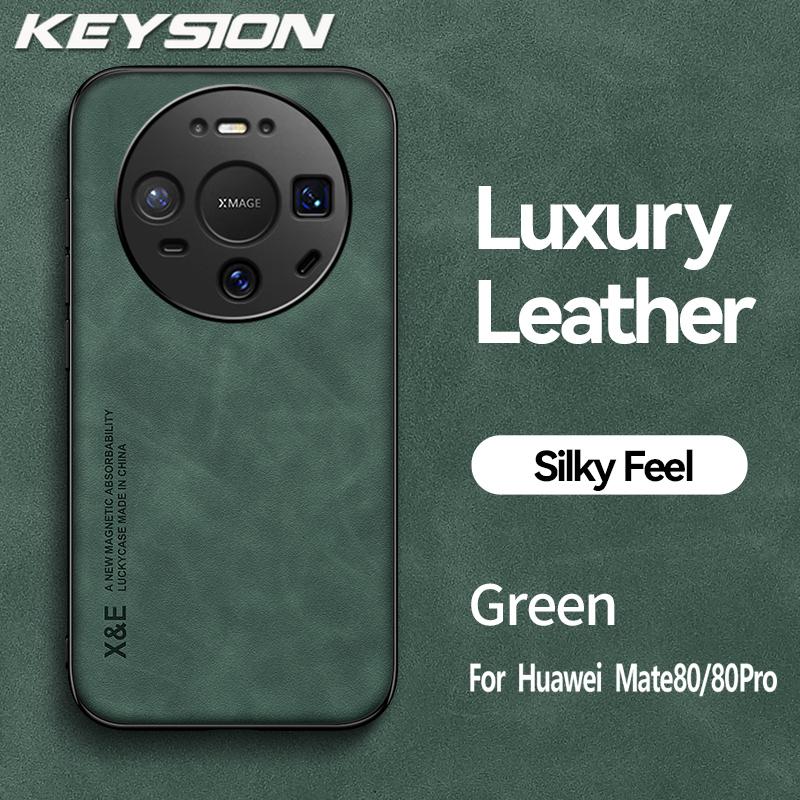 KEYSION Luxury Retro PU Leather Case for Huawei Mate 80 Pro Soft Silicone+PC Shockproof Phone Back Cover for Huawei Mate 80 Pro