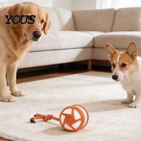 Electronic Pet Exerciser for Home Electric Automatic Rolling Dog Ball Toy, Motion-Activated Random Path Moving Toy with Autonomous Dogs Rope,
