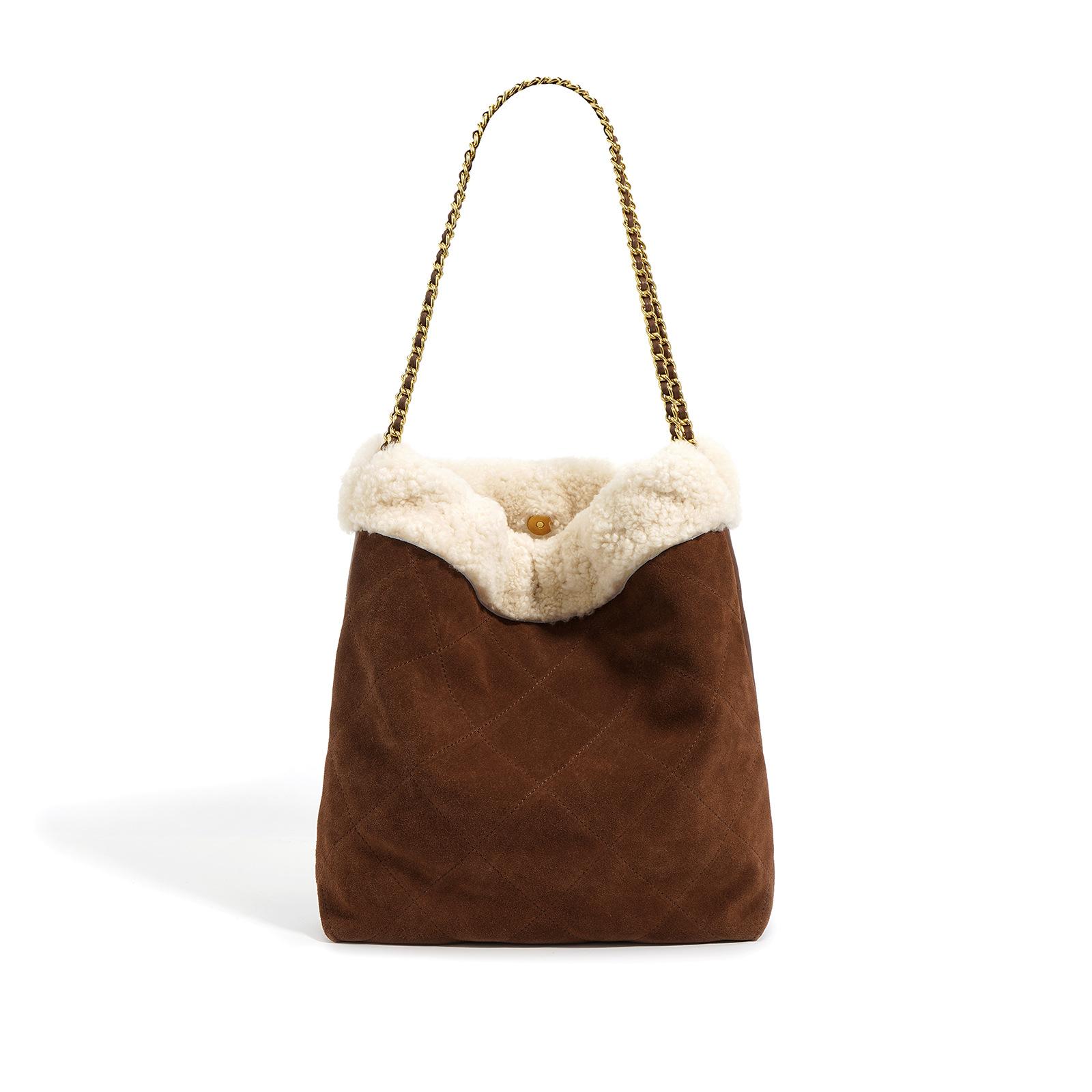 

Xiaoxiangfeng шерсть ягненка мусорный мешок 2025 новый нишевый дизайн осень и зима мода ромбовидная цепочка плюшевая сумка-тоут