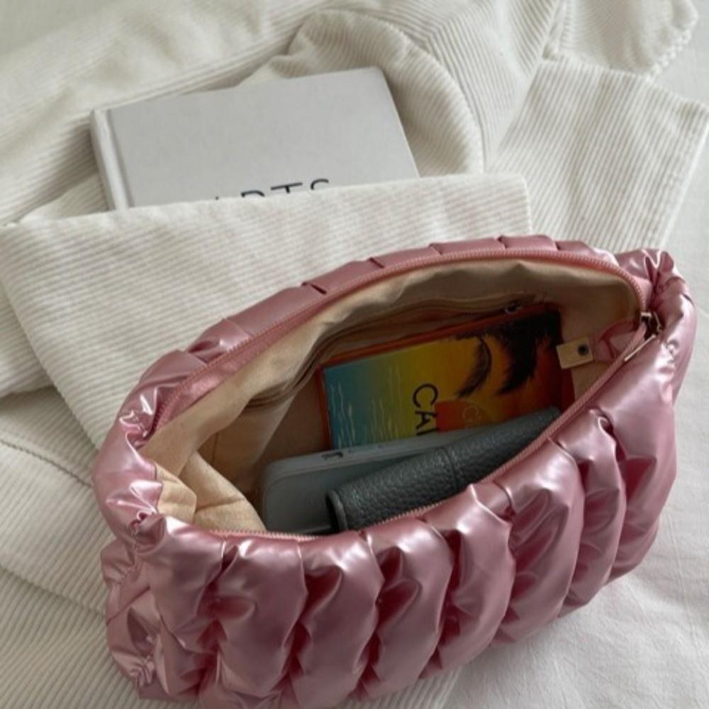 Soft Puffer Makeup Clutch Purse Space Cotton Toiletry Storage Organizer Quilted Cosmetic Bag Women