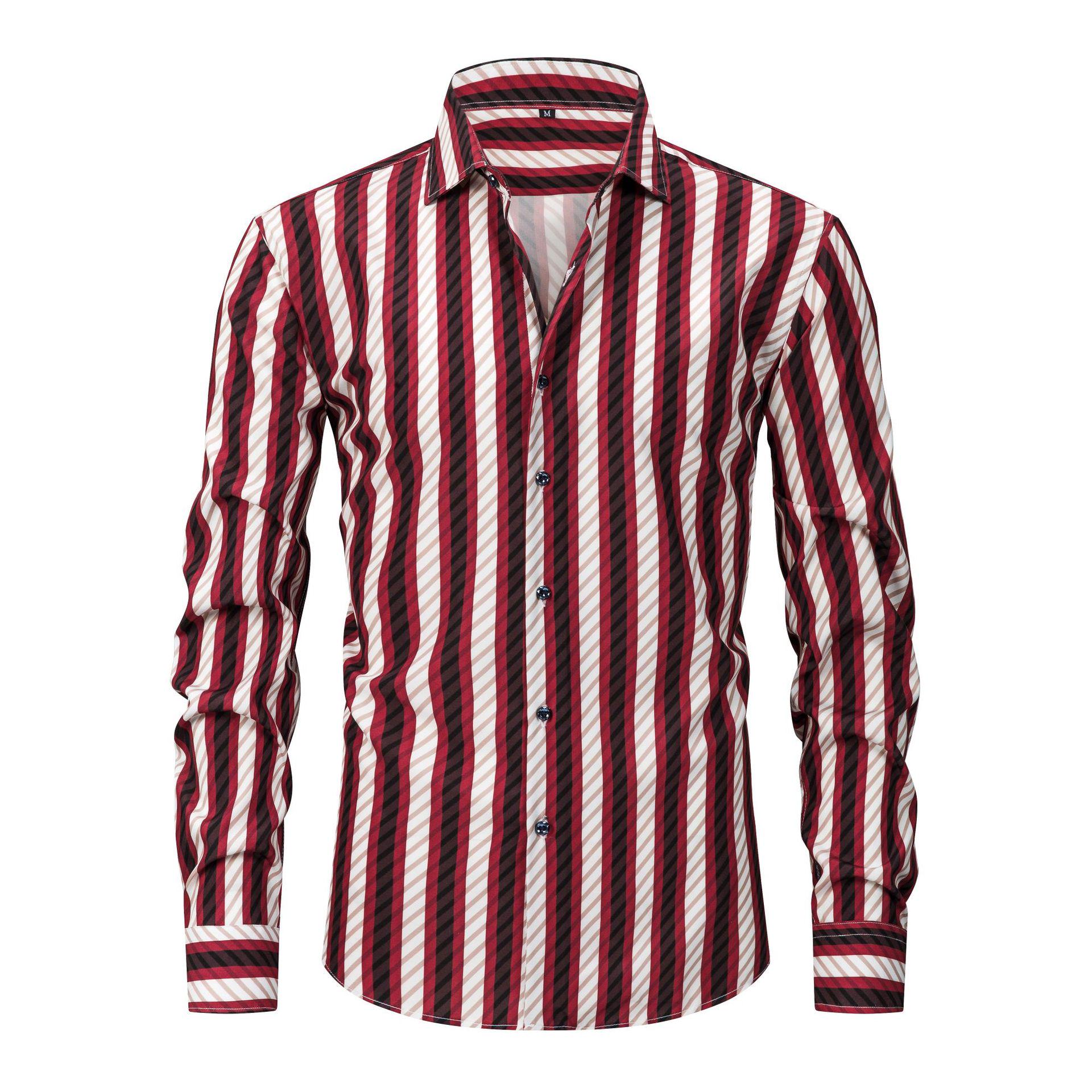 

Jiana 2026 Men s Plus Size Stretch Plaid & Stripe Long Sleeve Shirt with Digital Print Medium