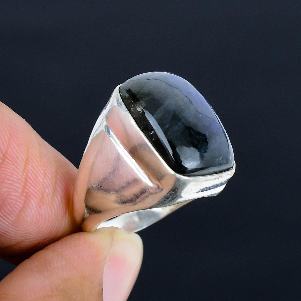 Natural Labradorite Gemstone Men's Ring Handcrafted 925 Sterling Silver Square Cabochon Ring Statement Jewelry Gift for Him