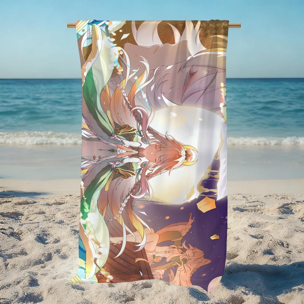 Genshin Impact Zibai Handtuch Strand Schnelltrocknend Weich Poolhandtücher Geschenk für Reise Fitnessstudio Dusche Camping Sport
