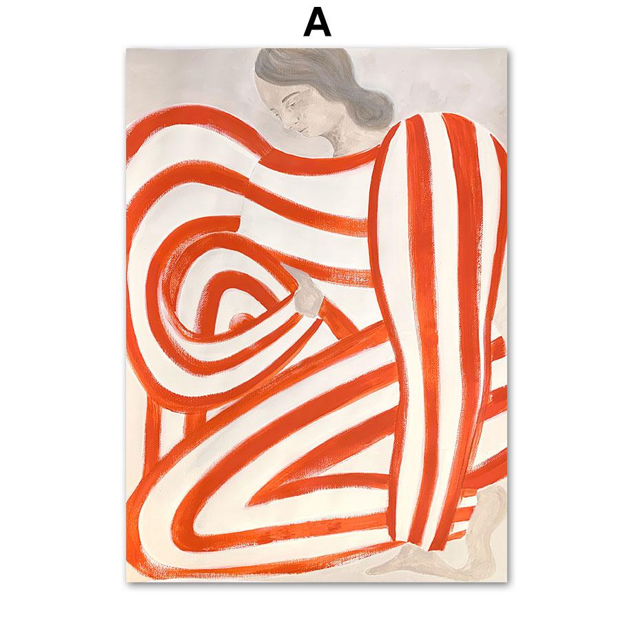 

Abstract Line Striped Girl Art Print, Yayoi Kusama Canvas Painting, Flower Market Wall Pictures, Living Room, Home Decoration 21x30cm No Framed