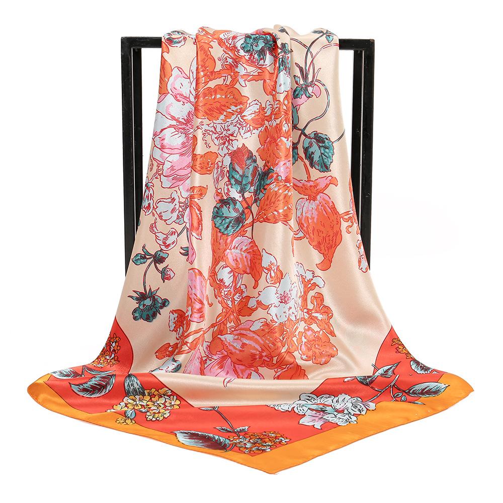 Silk Shawl Square Scarf For Women Print Headband Foulard Satin Hijab Hair Bands Neckerchief Female Head Wraps Bandana