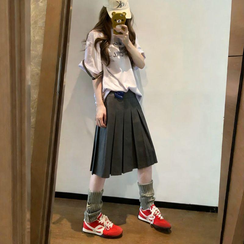 

Beautiful and Stunningly Attractive Women s Spring/Summer High-Waisted Pleated Skirt with a Unique Design, Mid-Length A-Line Skirt Dark Gray (High Quality Suit Fabric) 3XL