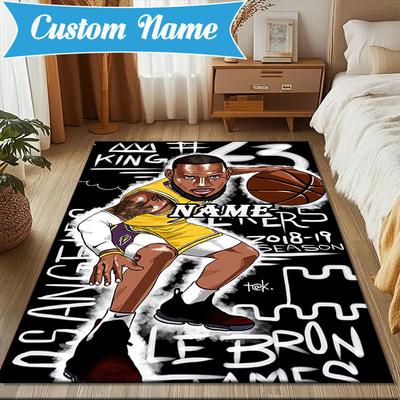 Custom Name James Legacy Sports Rug for Living Room, Game Rooms, Office, Bedroom, Floor Mat Playful Design, Fan Gifts Christmas Decor