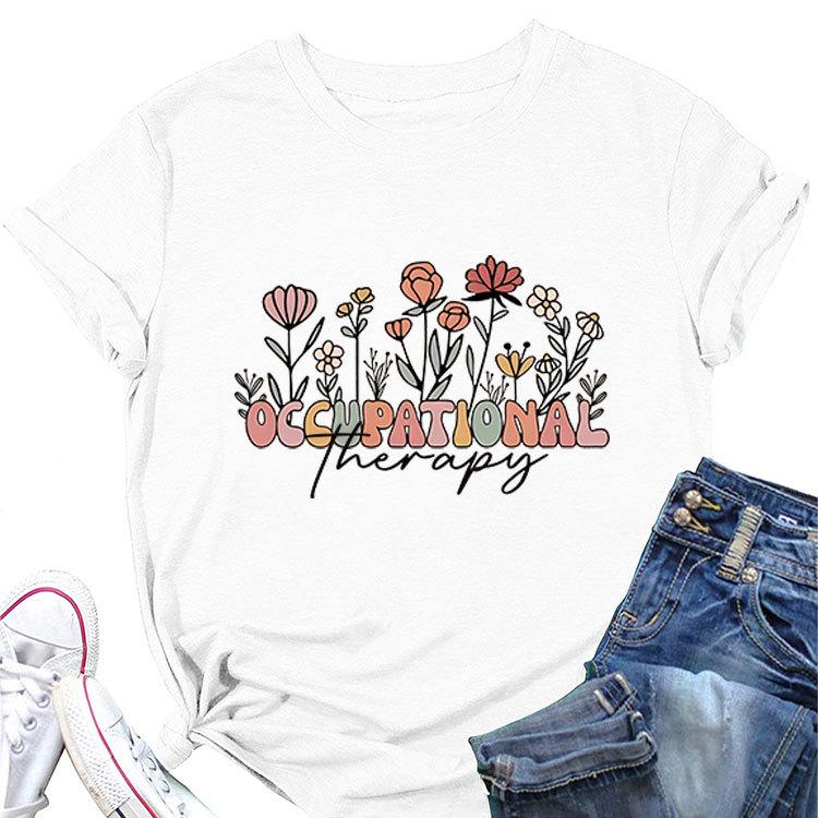 Sommer Freizeit Rundhals T-Shirt Ergotherapie Aufdruck Neues Kurzarm Lockeres Oberteil