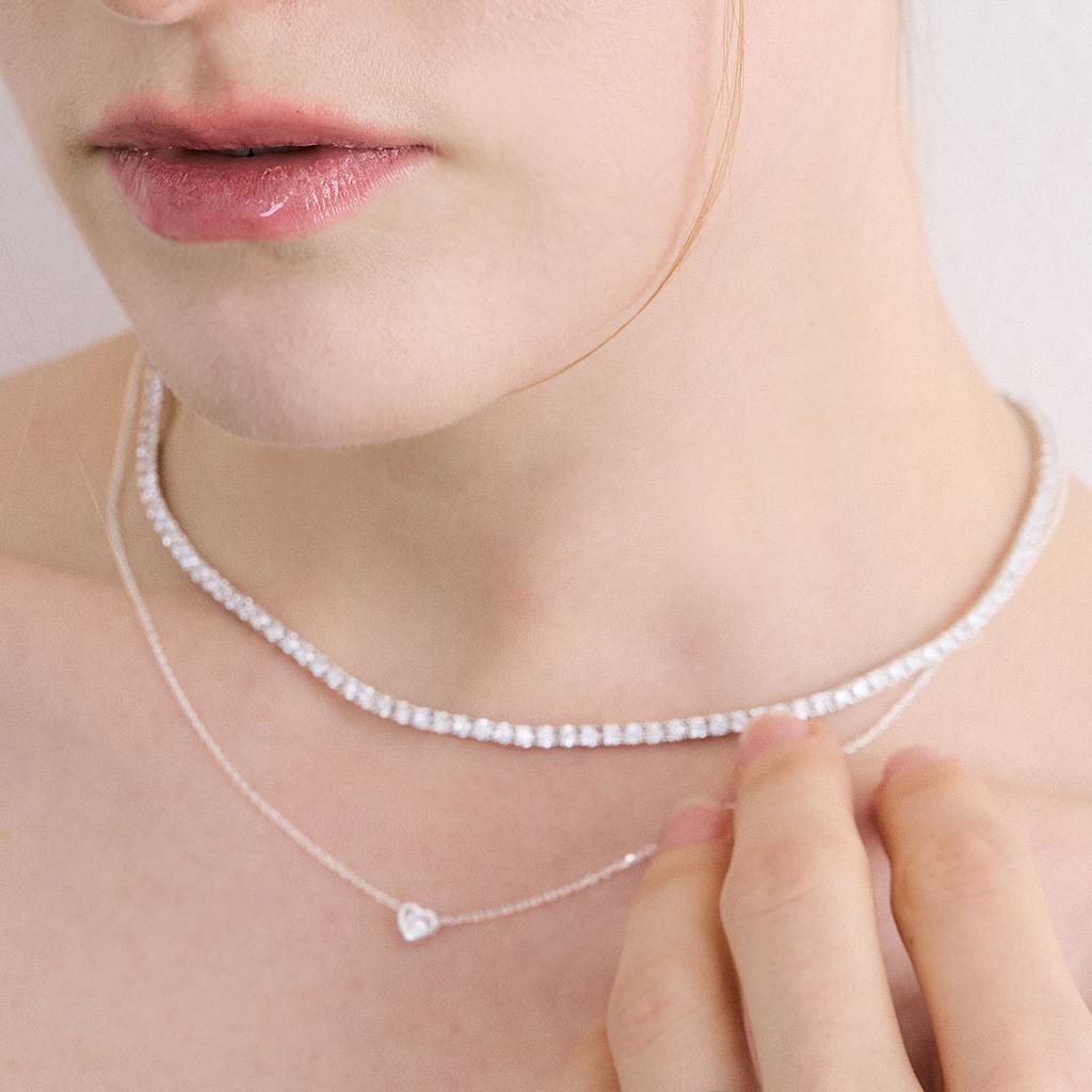 Mezmic Moissanite Square Pave Tennis 925 Silver Necklace