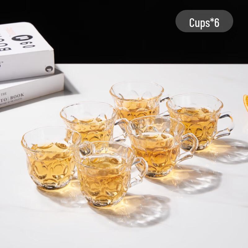 

ZK Home Glass Teapot Set with Filter 6 Handle Crystal Cups