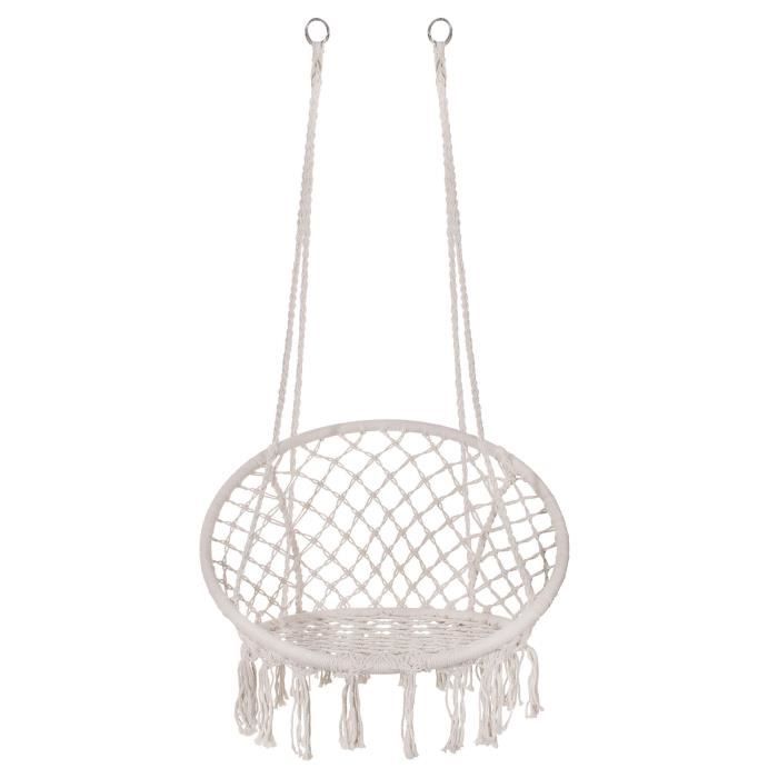 Balancelle Suspendue À Franges En Coton - SPRINGOS - Jardin - Robuste Et Confortable - Design Macramé