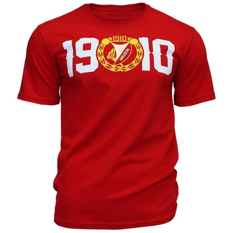 Widzew Łódź Men's T-Shirt Minimal Chest Logo Print Multi Color Loose Fit Crew Neck Casual Top for Poland Football Fans