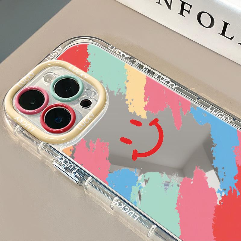Colorful Smiling Man for Apple 16 Phone Case Mirror Cream 11pro Mirror Protective Cover Cartoon for Vivo