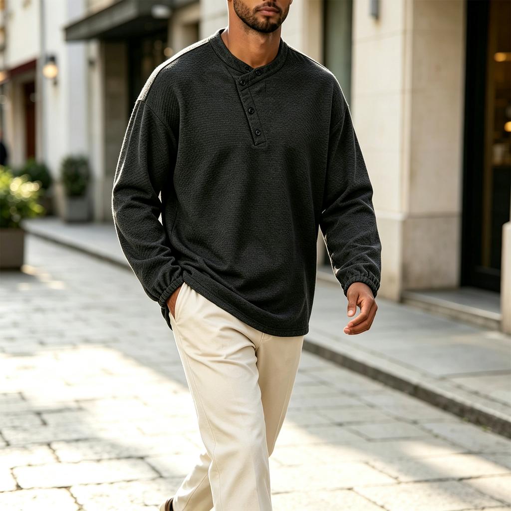 Men's Neck Long Sleeve Sweatshirt, Color Loose Fit Casual Pullover for Spring and Fall