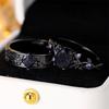 Royal Blue Crystal Oval Stone Purple Zircon Ring Sets For Women Black Metal Engagement Bands Wedding Jewelry Set Versatile Gifts