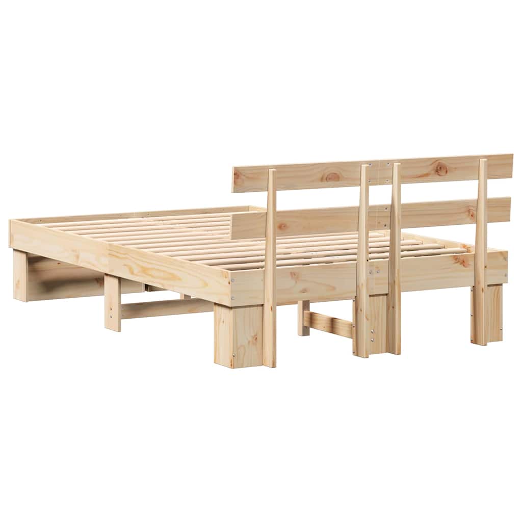 Brown Bed Frame with Headboard 120 X 190 Cm Solid Pine Wood