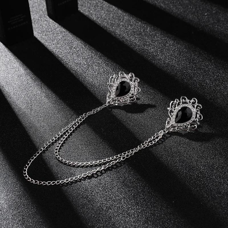 New Vintage Alloy Rhinestones Large Brooches Fashion Shawl Tassel Chain Lapel Pin Shirt Suit Jewelry for Men Wedding Accessories