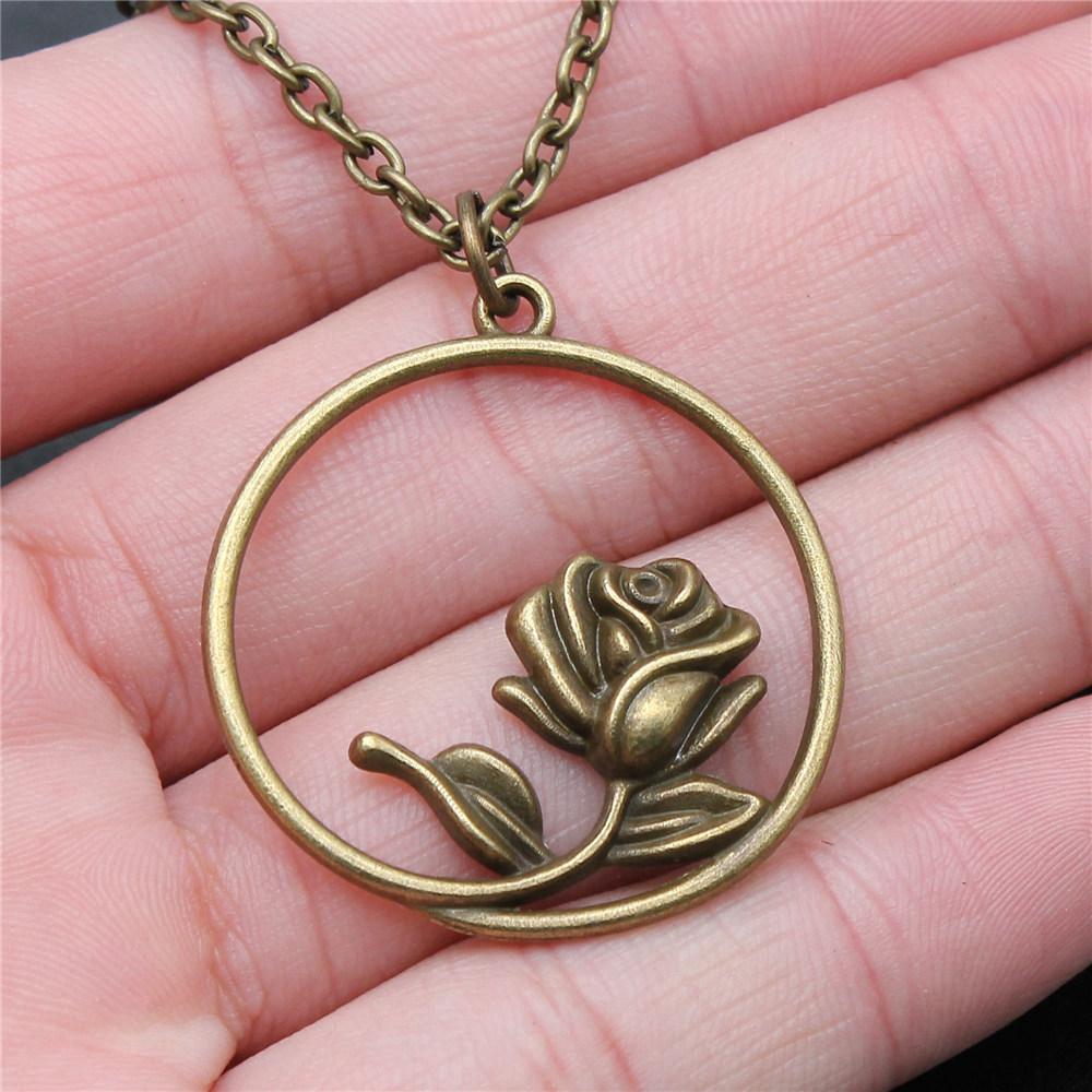 

Mandala Flowers Floral Boho Pendant Antique Bronze Metal Girls Collar Necklace Fashion Gift A15-1pcs-36x33mm 70cm chain