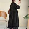Johnature Jacquard Ruffle Printed Casual Dress Spring Loose Long Pullover Long-Sleeve A-Line Women Dresses