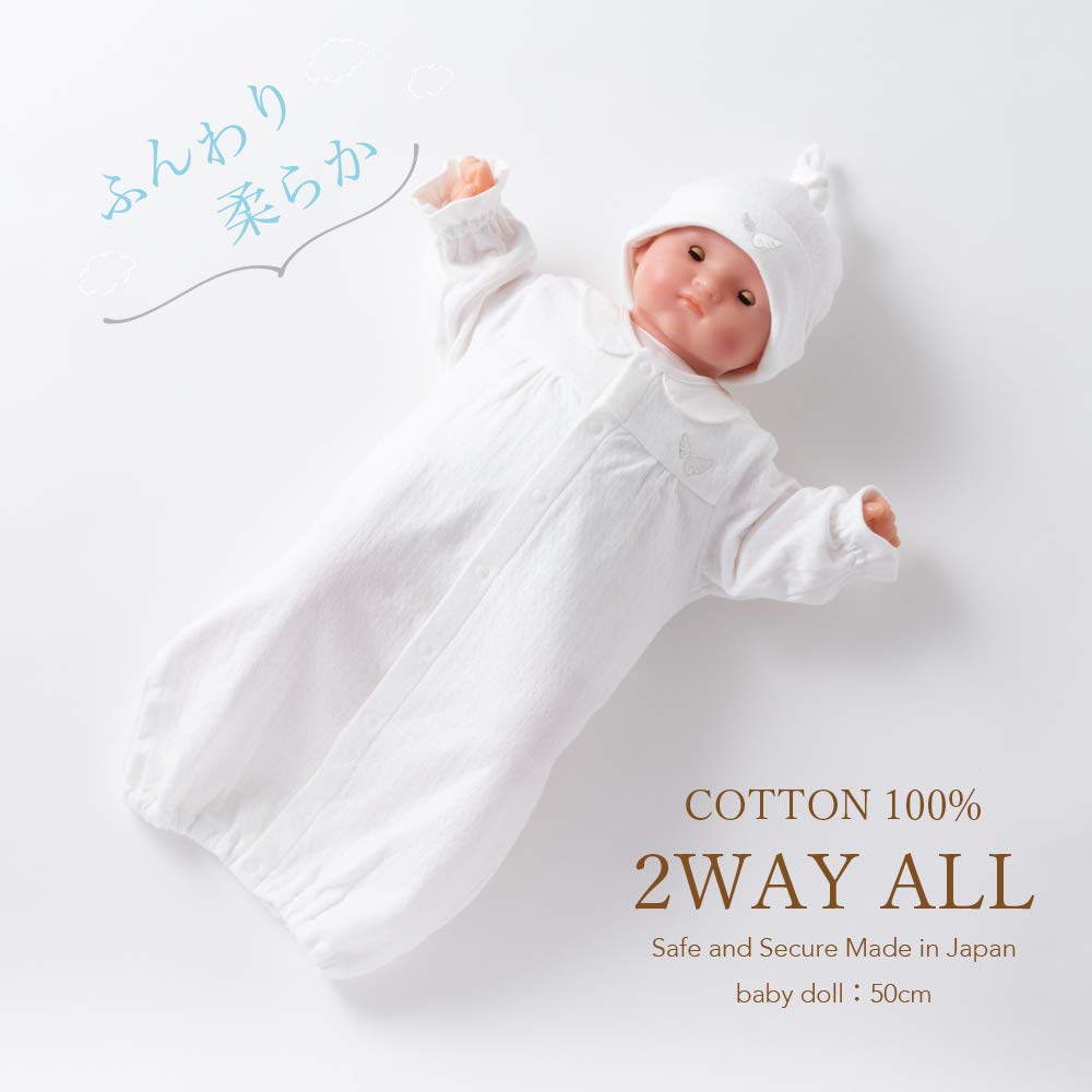 Cream De Coco with Angel Wing Embroidery Crotch Newborn Baby Cotton Made In Japan Double-Face Two-Way All-in-One [Interchangeable Snaps/2-Way] 100%