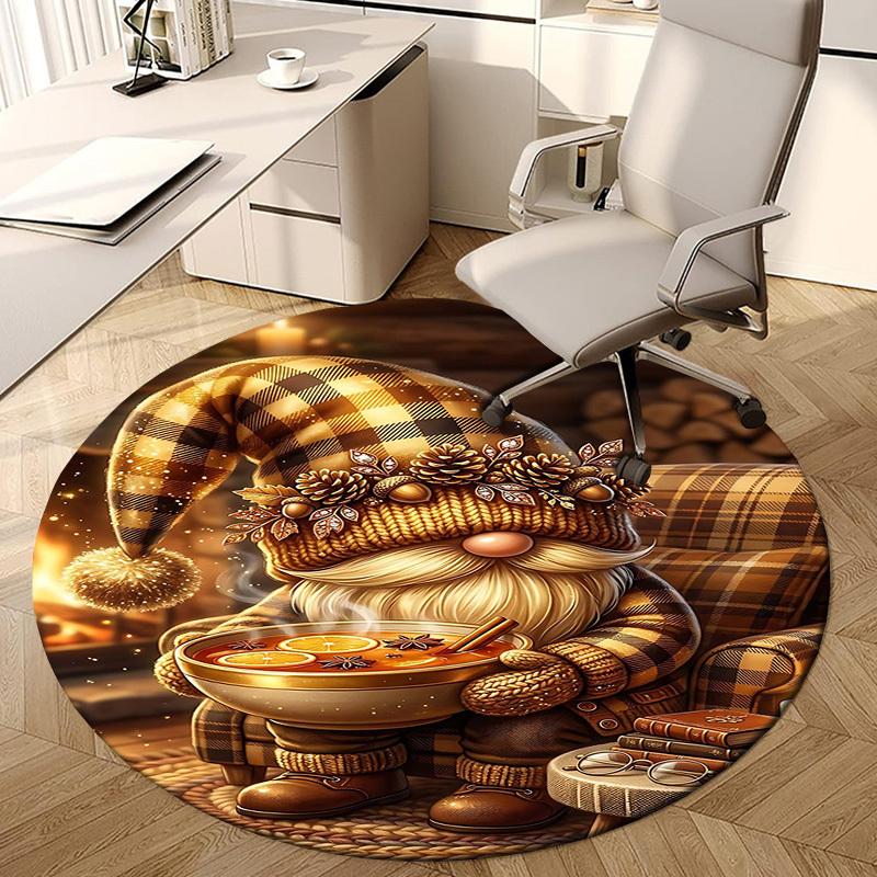 1PC Gnome Hot Beverage Non-Slip Floor Round Carpet, Office, Family, Bedroom, Large Area Rug Indoor Rugs, Durable PolyesterH0327