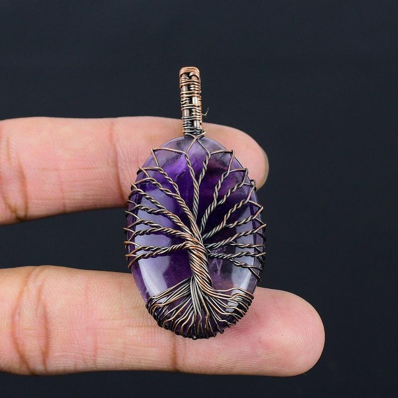Tree of Life Amethyst Pendant Copper Wire Wrapped Pendant Amethyst Gemstone Pendant Copper Handmade Pendant Gift For Her Amethyst Jewelry