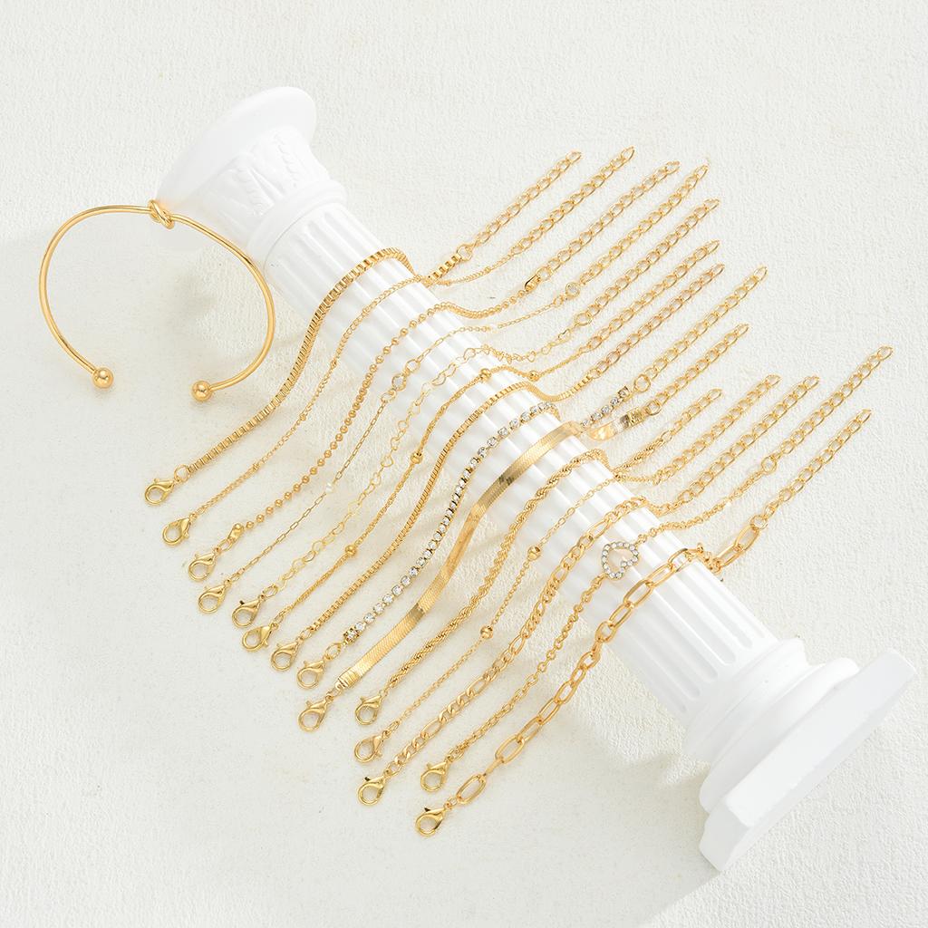 Mode Elegante Hart Zirconia Bedel Armband Sets voor Vrouwen Vintage Minimalistisch Multi-Element Gedraaide Ketting Metalen Armbanden Sieraden