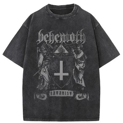 Religiöses Grafik-T-Shirt Streetwear Herren Tops Lässige Oberteile Shirt Gewaschene Baumwolle Schwarz Harajuku Kleidung