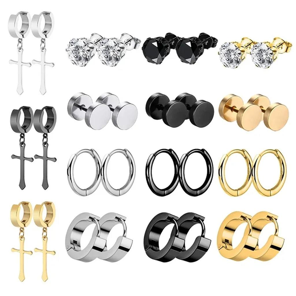 1/15Paar Punk Cool Gothic Edelstahl Steckerohrringe Set für Männer Frauen, Mode Tragus Knorpel Daith Helix Piercing Schmuck
