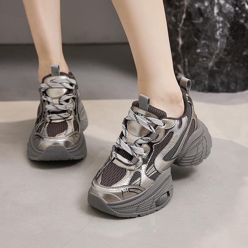 Small Size Platform Silver Fashion Dad Shoes Women's New Versatile Casual Shoes Heightening Lightweight Sports Shoes Trendy Shoes