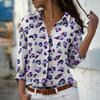 Stone Print Women Blouse Spring Autumn Femme Office Lady Button Up Turn Down Collar Shirts