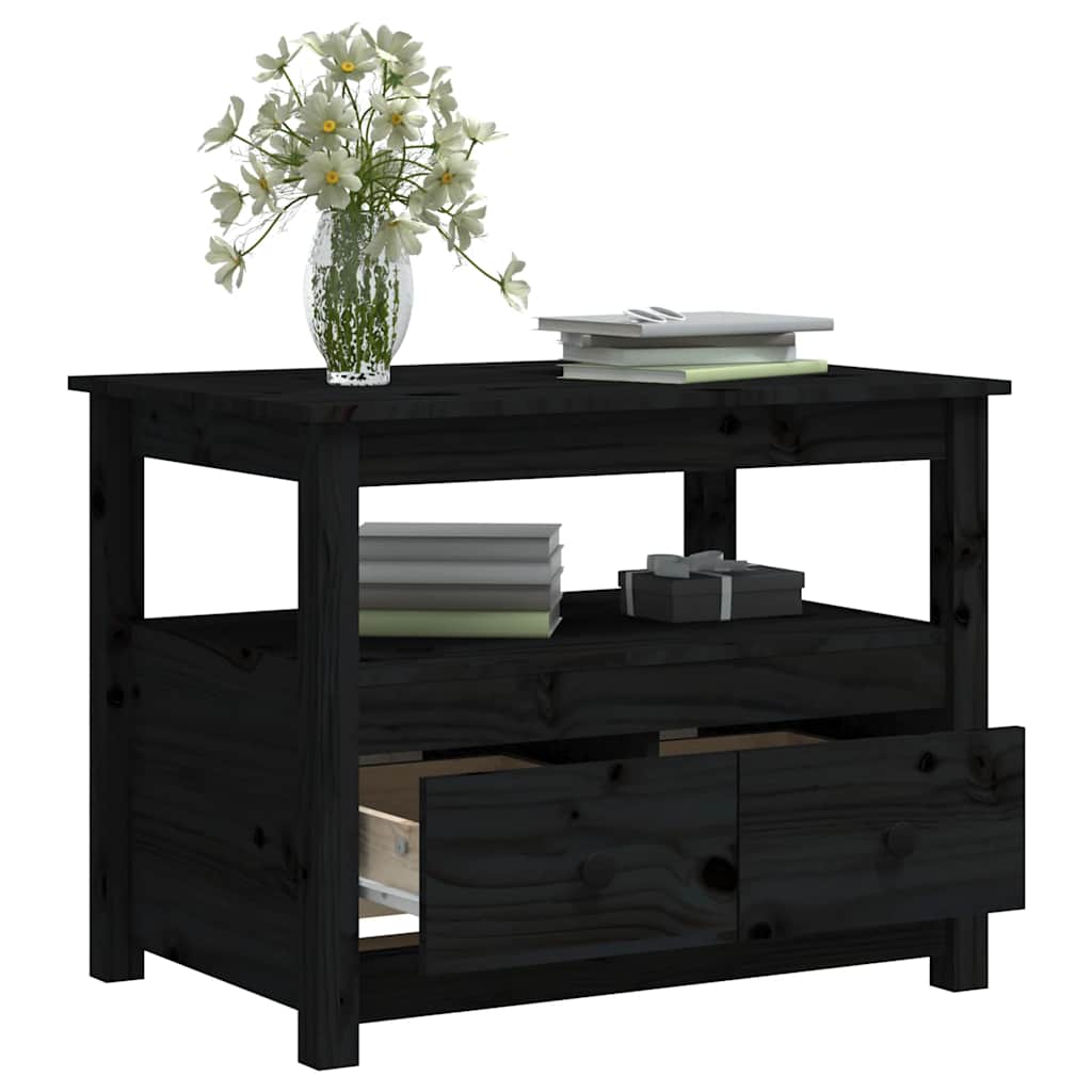 Vidaxl Stolik Kawowy, Czarny, 71X49X55 Cm, Lite Drewno Sosnowe