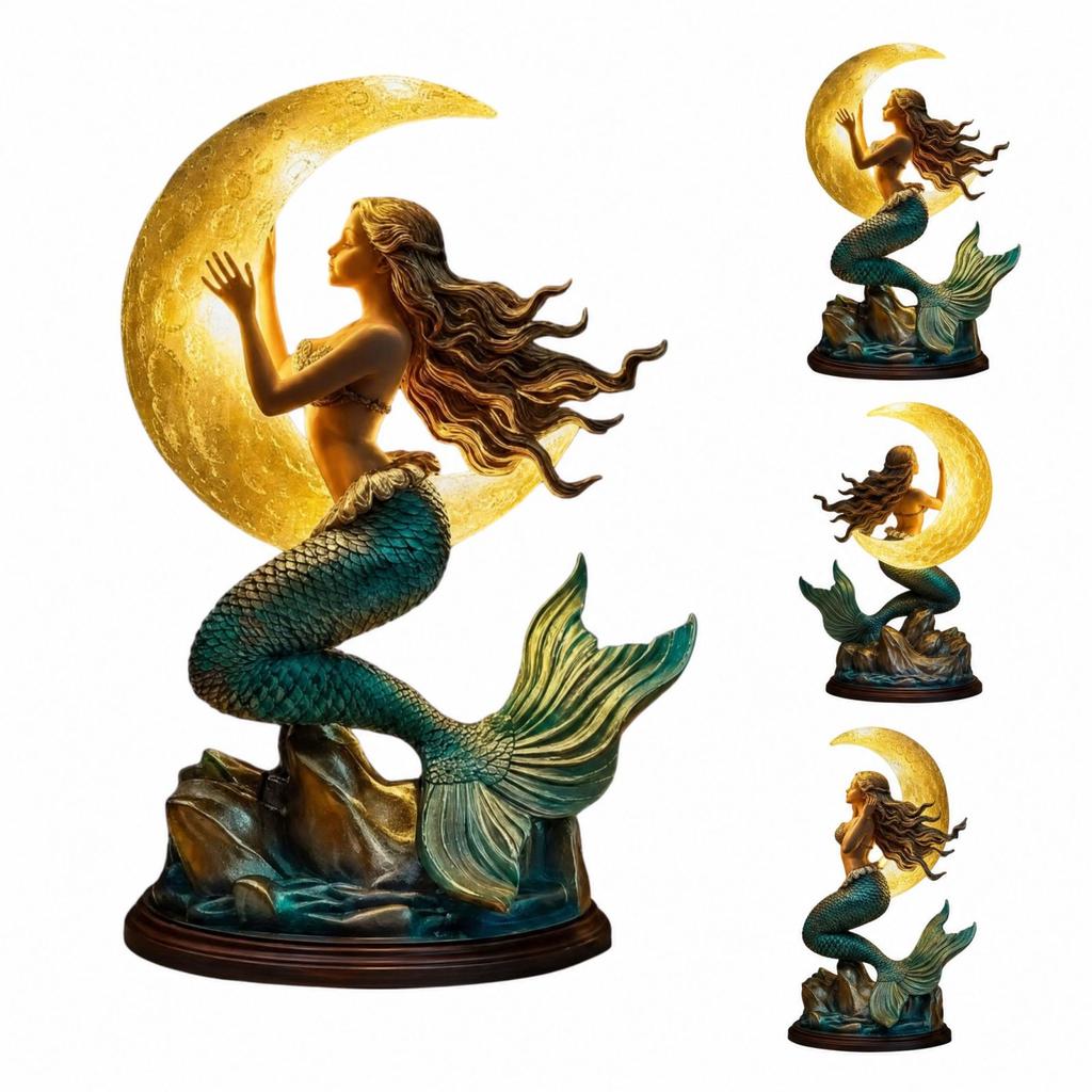 Moon Night Light Resin Figurine, Statue for Desk Tabletop Decor, Birthday Gift for Women and Girls