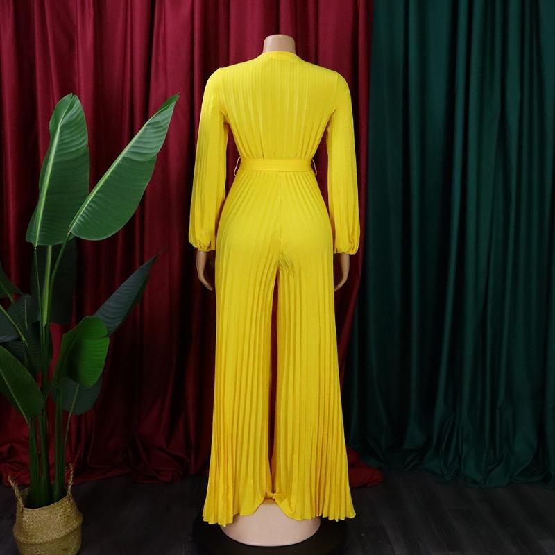 Chic and Comfortable European and American Style V-neck Tie-back Pressed Pleated Plus Size Jumpsuit for Women In Summer