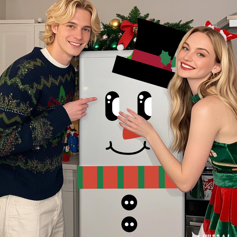 Jul Snögubbe Klistermärken Kylskåp Fönster Dekorativa Dekaler Julhelg Dekoration Roligt Uttryck Kylskåpsklistermärken