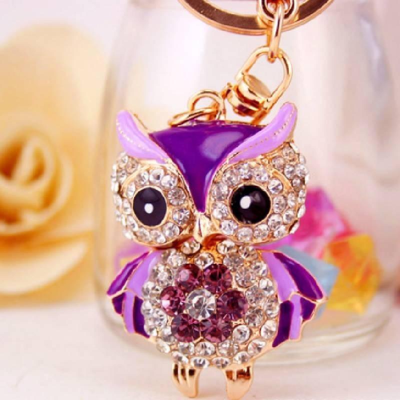 Adorable Cartoon Rhinestone Owl Keychain For Women Cute Animal Metal Keyring
