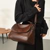 Vintage Soft Leather Handbag For Women Small Capacity Multi-Pocket Tote Bag 3-Way Convertible Shoulder Crossbody Bag, Casual Daily Commuter Hobo Bag