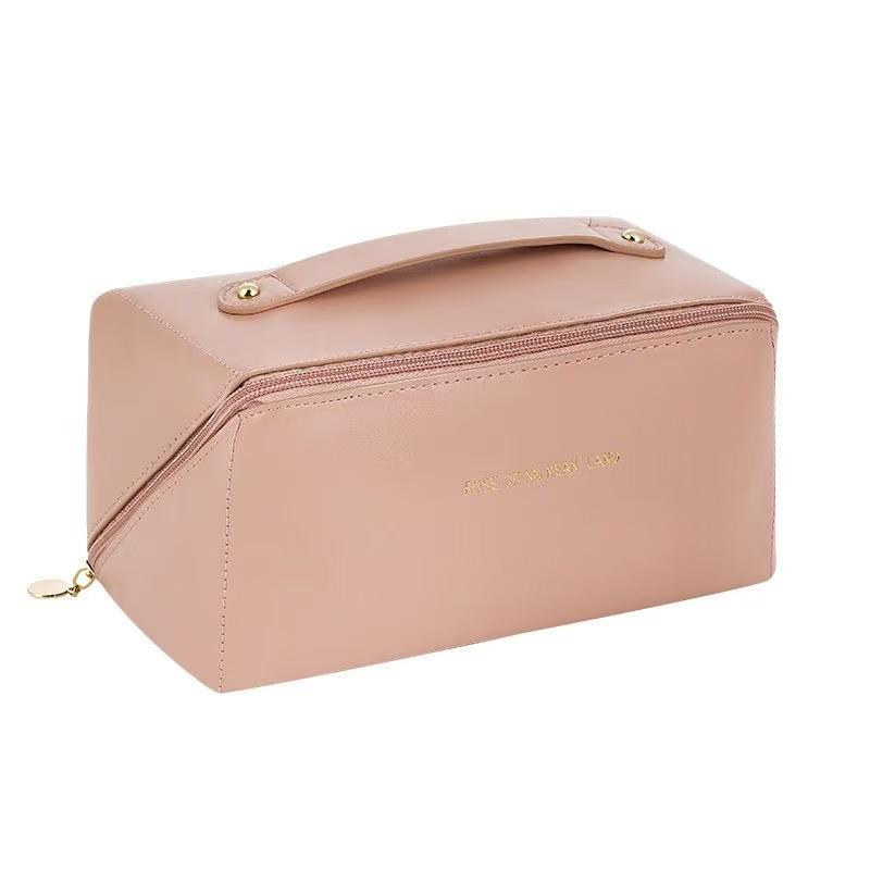 

Большая кожаная дорожная косметичка для женщин, косметический органайзер, вместительная косметичка для хранения, женская косметичка розовый