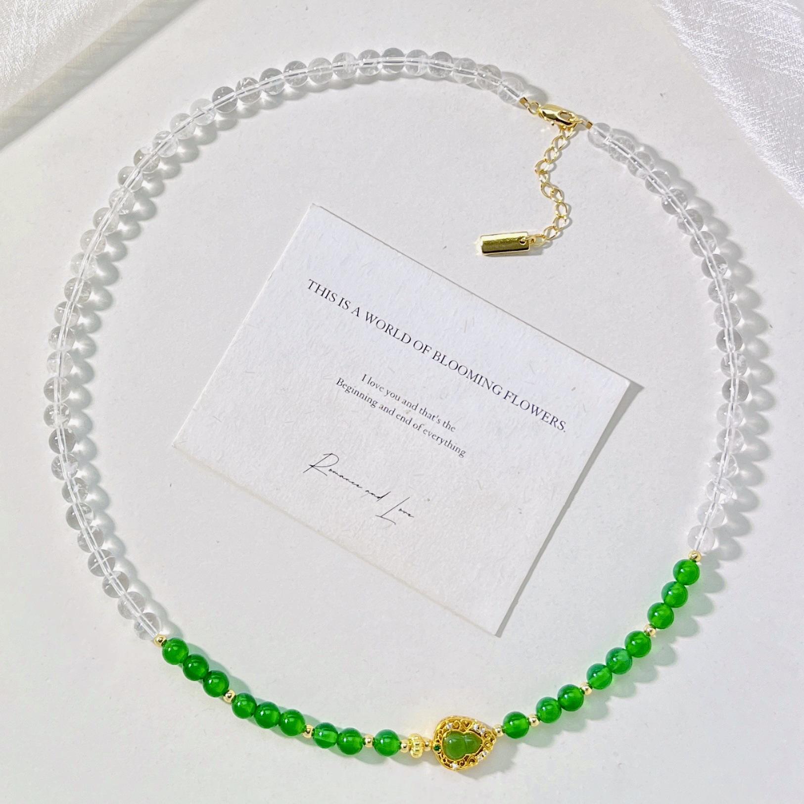 Natural White Crystal Chalcedony Design Necklace Clavicle Chain