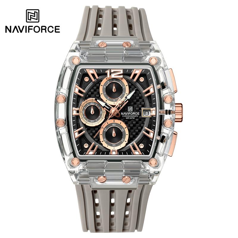 Naviforce 7105 Casual New Chronograph Mul-tifunction Watches Sports Silicone Man Transparent Case Wristwatch Relogio Masculino