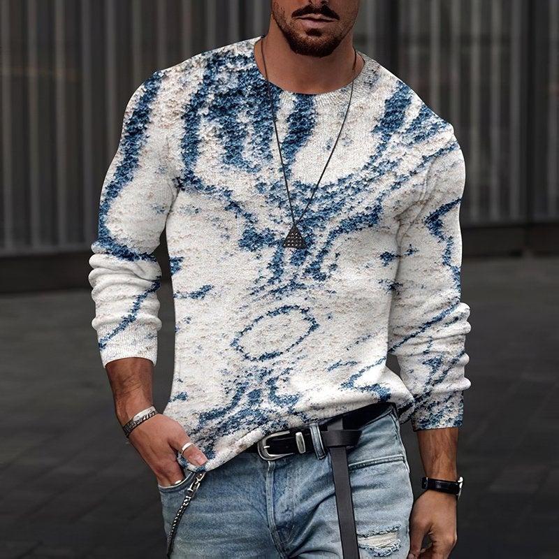 

Round Neck 3D Printed Tie-dye Striped Pattern Top Fashionable Casual Long Sleeved Men s T-shirts 5XL