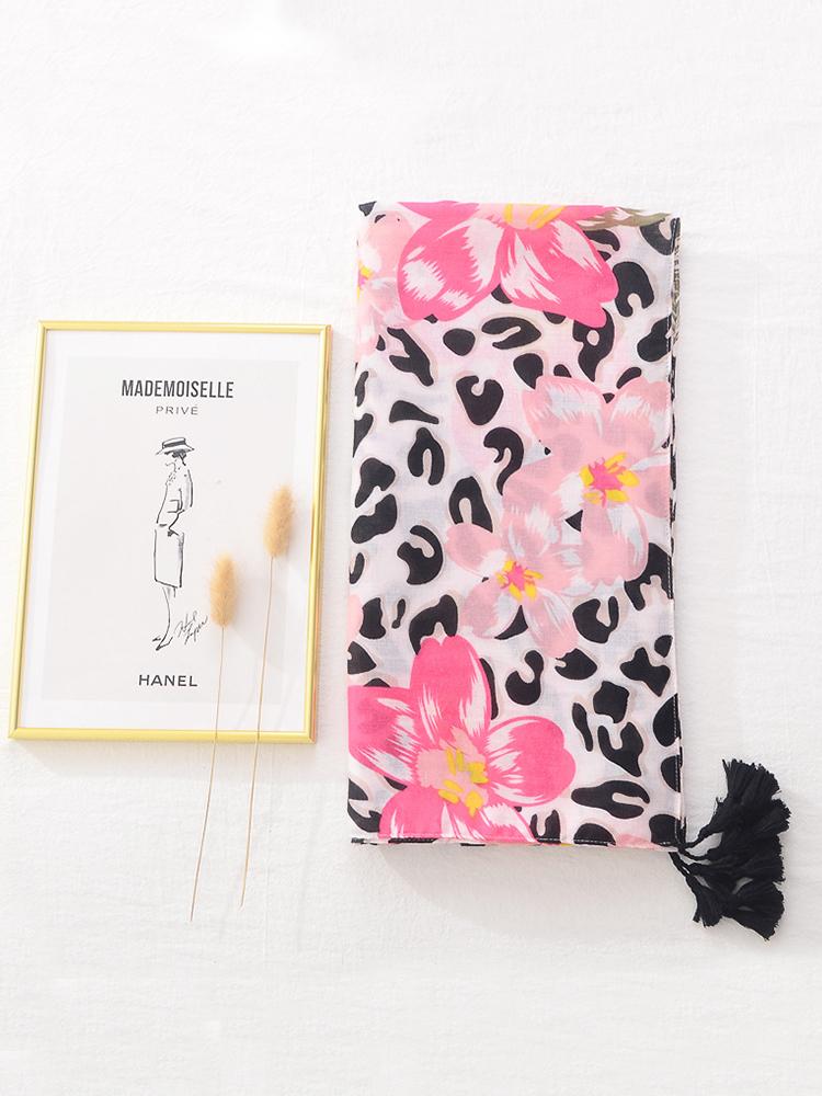 Cotton Linen Women Floral Leopard Print Beach Silk Scarf Shawl Femme Mujer Pareo Muffler Bufandas Stoles Hijab Bandanas Summer