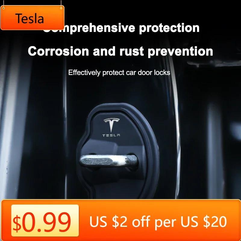 Car Sticker Tesla Car Silicone Door Lock Protective Covers Door Lock Buckles Sticker for Tesla Model Y 3 2017-2023/MODEL3 Highla