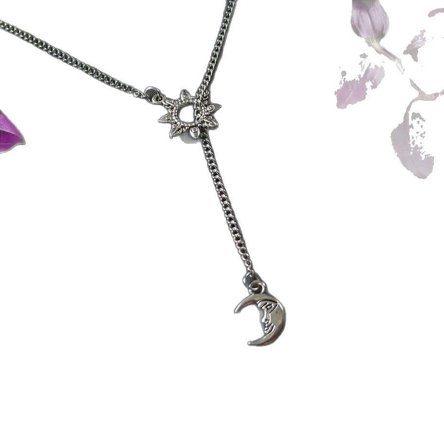 Bohemian Moon Pendant Necklace With Silver Tassel And Irregular Chain For Party Wear
