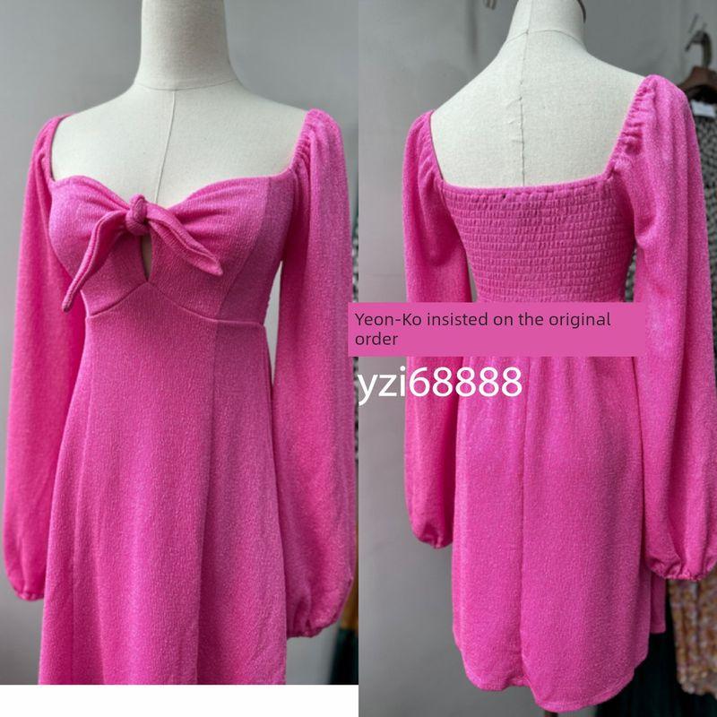 

Export Pure Original Pink Barbie Princess U Collar Square-Cut Collar Waist-Tight A- line Dress Pink Rabbit Ears Dress Pink Dress XS