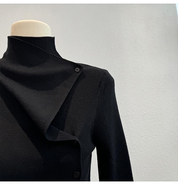 Korean Style High Neck Asymmetrical Long Sleeve Knitwear - Autumn Women's Slimming Sweater Top
